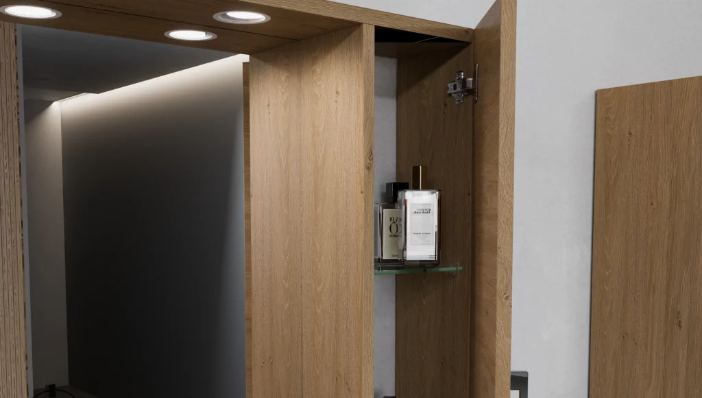 ..Rubino 55 fürdőszoba bútor Szett 4501+213/EL Rovere Ghiaccio RUBINO NEW tükrös felső fürdőszoba szekrény LED világítással famintás kivitelben