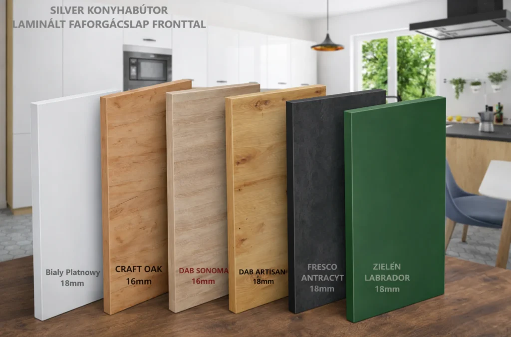 SILVER KONYHABÚTOR 1-ajtós FELSŐ szekrény 20 cm (W2_20 ) SILVER laminált faforgácslap frontminták enteriőr háttérrel