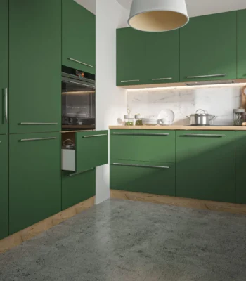 SILVER zöld artisan U alakú konyhabútor modern enteriőrben