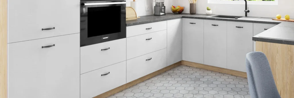 SILVER KONYHABÚTOR 1-ajtós FELSŐ szekrény 20 cm (W2_20 ) SILVER fehér artisan sarokkonyha közeli részlet sütővel