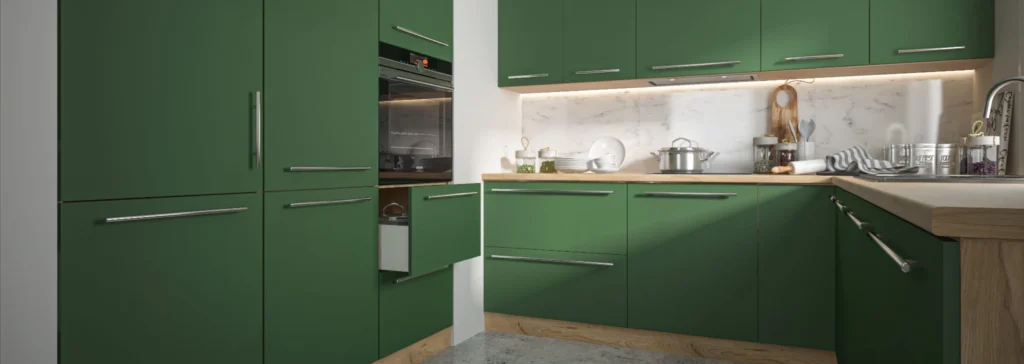 SILVER KONYHABÚTOR 1-ajtós FELSŐ szekrény 20 cm (W2_20 ) SILVER zöld modern konyhabútor közeli enteriőr fém fogantyúkkal