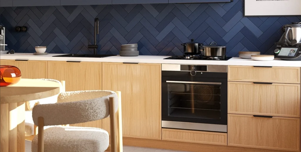 WOOD NATURA KONYHABÚTOR Magas 40es cargokosaras elem(1D14K40 ) WOOD NATURA alsó konyhaszekrények natúr fa furnéros frontokkal közelről