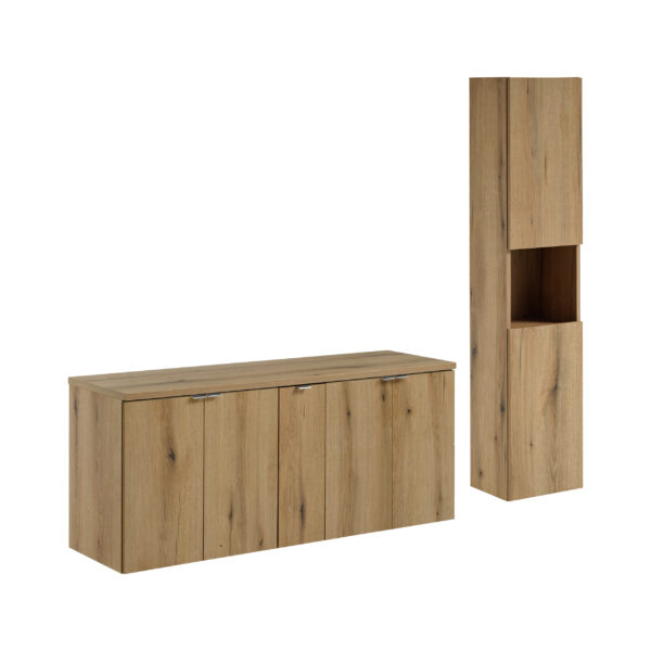 NOVA OAK komplett fürdőszoba bútor szett 140 cm – magas szekrénnyel SET-NOA B OAK 140CM D HC