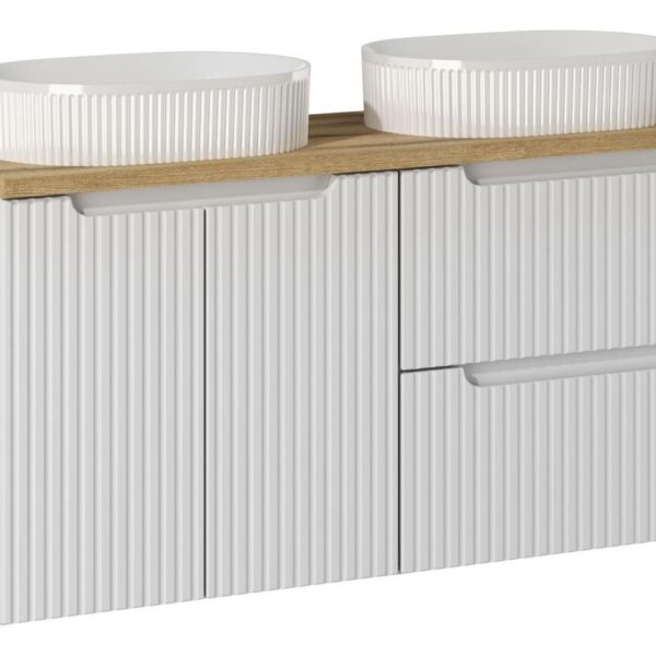 NOVA WHITE Fürdőszoba bútor120 cm-es bútorgarnitúra pultra szerelhető mosdókkal – SET-NOW B OAK 120CM S / D UN BEYOND 5 WH