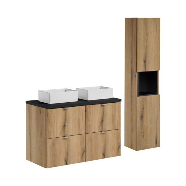 NOVA OAK komplett fürdőszoba bútor szett 100 cm – tál mosdóval  SET-NOA B BLACK 100CM S UN GAJA SW HC