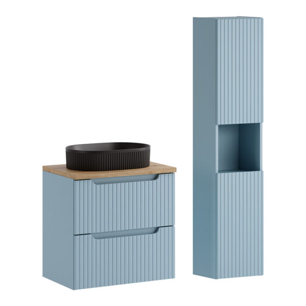 NOVA DENIM komplett fürdőszoba bútor szett 60 cm – BEYOND pultra szerelhető mosdóval és magas szekrénnyel SET-NOD B OAK 60CM S UN BEYOND HC