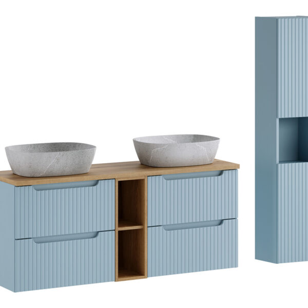 NOVA DENIM komplett fürdőszoba bútor szett 140 cm – tál mosdóval  SET-NOD B OAK 140CM S UN ANNA HC