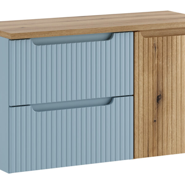 NOVA DENIM komplett fürdőszoba bútor szett 100 cm – asztallappal és ruháskosaras elemmel SET-NOD B OAK 100CM S LB