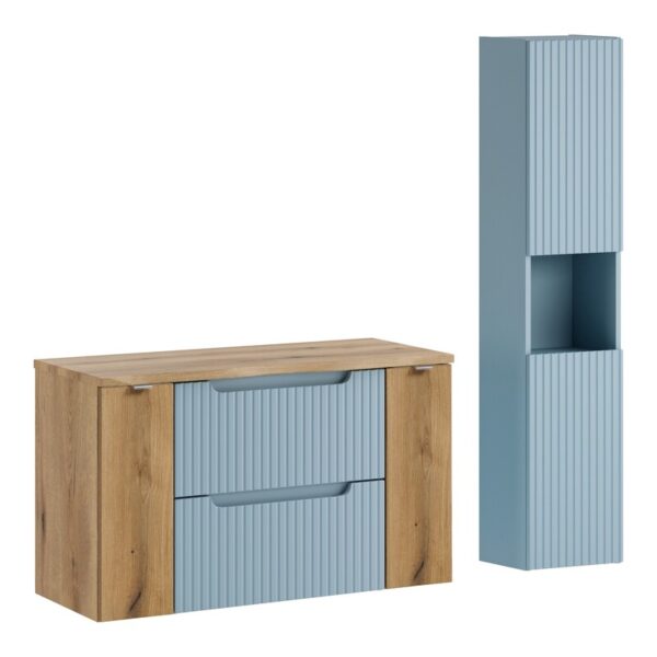 NOVA DENIM komplett fürdőszoba bútor szett 100 cm – asztallappal és magas szekrénnyel SET-NOD B NAT OAK 100CM S HC