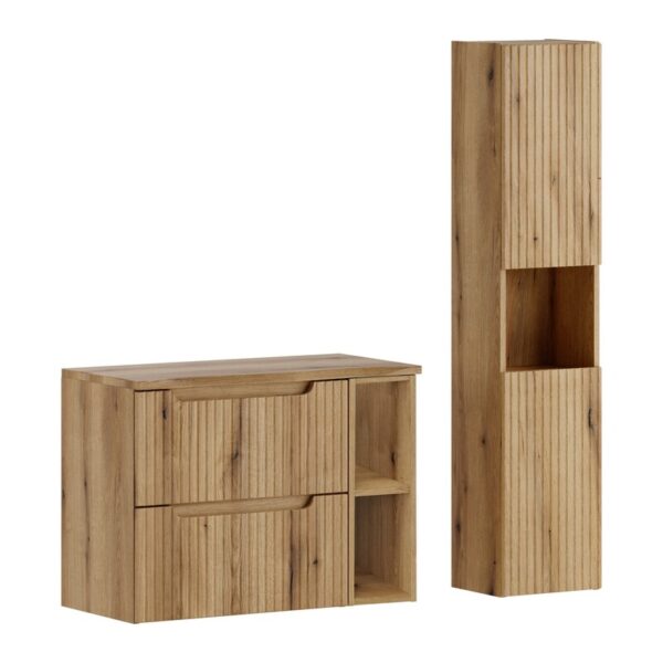 NOVA COAST EVOKE komplett fürdőszoba bútor szett 80 cm – natúr tölgy munkalappal és magas szekrénnyel – SET-NOCE B NAT OAK 80CM S HC