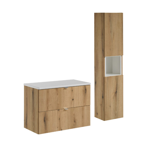 NOVA OAK komplett fürdőszoba bútor szett 80 cm – magas szekrénnyel SET-NOA B WHITE 80CM S HC