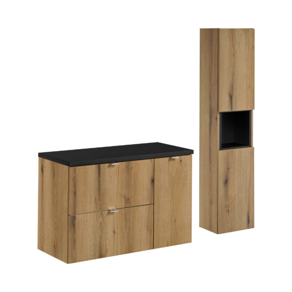 NOVA OAK komplett fürdőszoba bútor szett 90 cm – magas szekrénnyel SET-NOA B BLACK 90CM S HC