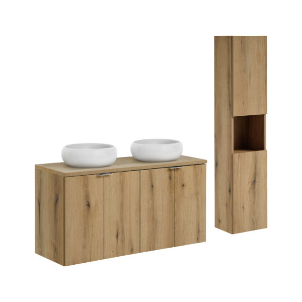 NOVA OAK komplett fürdőszoba bútor szett 120 cm – WIKI tál mosdóval SET-NOA B OAK 120CM D UN WIKI SW HC