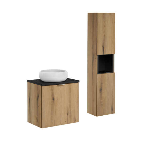 NOVA OAK komplett fürdőszoba bútor szett 60 cm – WIKI tál mosdóval SET-NOA B BLACK 60CM D UN WIKI SW HC