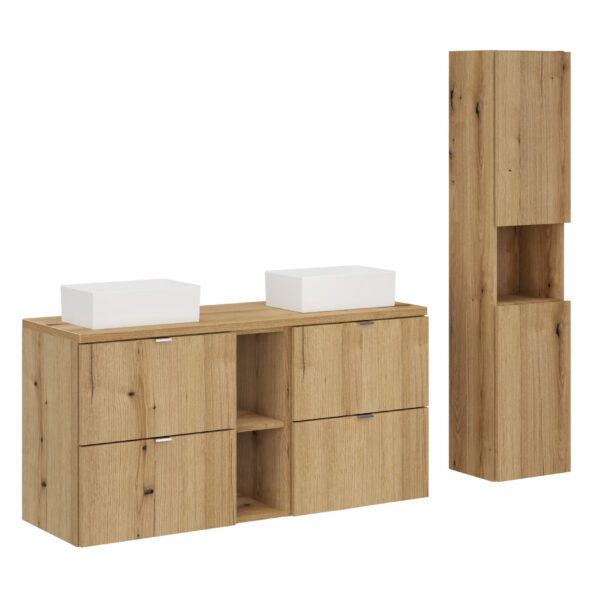 NOVA OAK komplett fürdőszoba bútor szett 120 cm – GAJA tál mosdóval SET-NOA B OAK 120CM UN GAJA SW HC LR