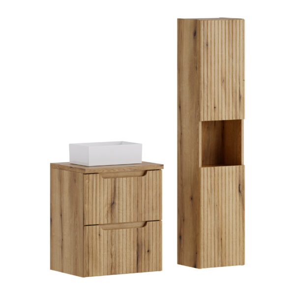 NOVA COAST EVOKE komplett fürdőszoba bútor szett 50 cm – GAJA mosdóval és magas szekrénnyel – SET-NOCE B OAK 50CM S UN GAJA HC