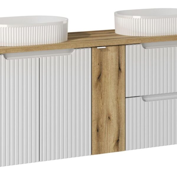 NOVA WHITE Fürdőszoba bútor 140 cm-es bútorgarnitúra pultra szerelhető mosdóval – SET-NOW B OAK 140CM S / D UN BEYOND 5 WH NW