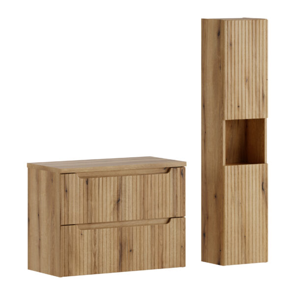 NOVA COAST EVOKE komplett fürdőszoba bútor szett 80 cm – tölgy munkalappal és magas szekrénnyel – SET-NOCE B OAK 80CM S HC
