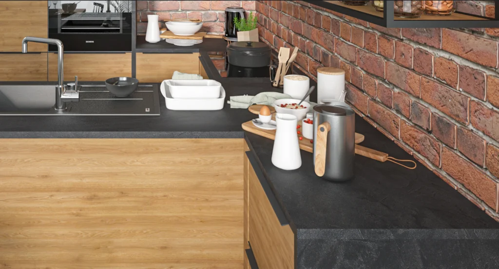 MALMO KONYHABÚTOR 3 FIÓKOS szekrény 60 cm (D3R60) MALMO antracit artisan konyhabútor közeli részlet sütővel és munkalappal