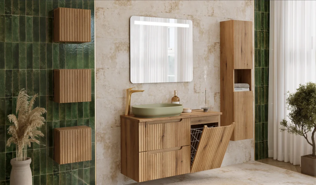 NOVA COAST EVOKE komplett fürdőszoba bútor szett 80 cm – SKY mosdóval – SET-NOCE 80CM S SKY 3 Nova Coast Evoke elemes fürdőszoba bútor pultmosdóval, tükörrel és faliszekrényekkel