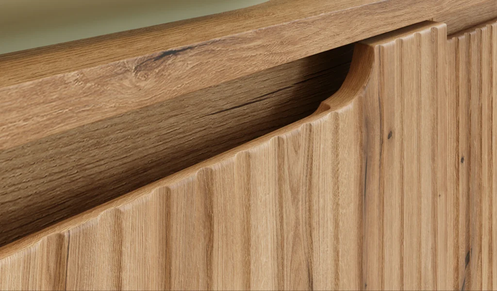 NOVA COAST EVOKE komplett fürdőszoba bútor szett 80 cm – SKY mosdóval – SET-NOCE 80CM S SKY 3 Nova Coast Evoke fürdőszoba bútor bordázott front és integrált fogantyú közeli részlete