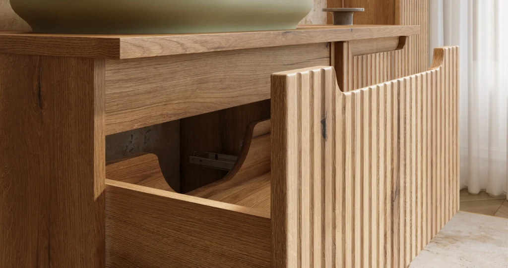 NOVA COAST EVOKE komplett fürdőszoba bútor szett 80 cm – SKY mosdóval – SET-NOCE 80CM S SKY 3 Nova Coast Evoke mosdószekrény nyitott ajtóval és a fiókos kialakítással