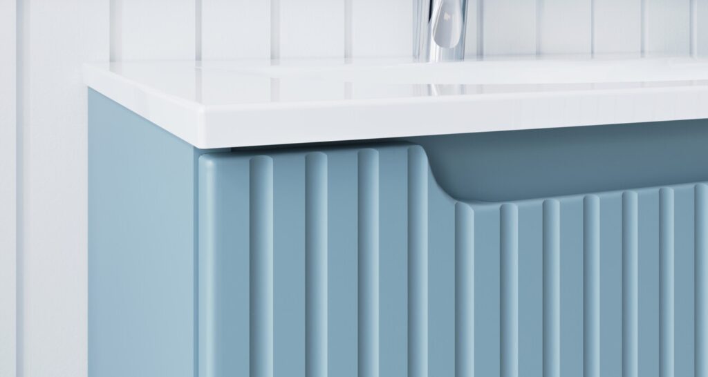 NOVA DENIM Mosdószekrény 60 cm 2 fiókos fürdőszoba bútor – NOVA DENIM 82-60-40-2S NOVA DENIM fürdőszoba bútor bordázott front és integrált fogantyú közeli részlet