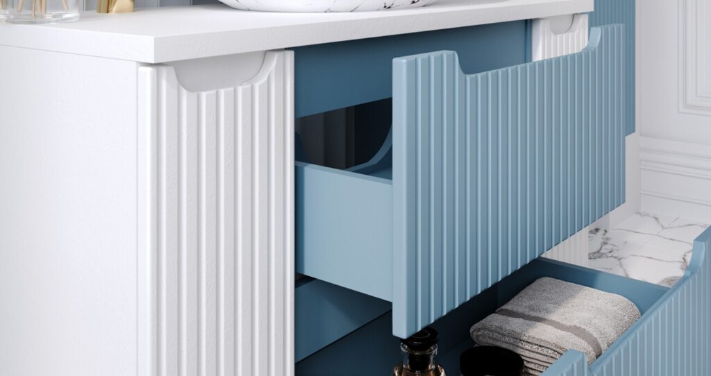 NOVA DENIM Mosdószekrény 60 cm 2 fiókos fürdőszoba bútor – NOVA DENIM 82-60-40-2S NOVA DENIM fiókos fürdőszobabútor nyitott fiókkal és tárolóhellyel