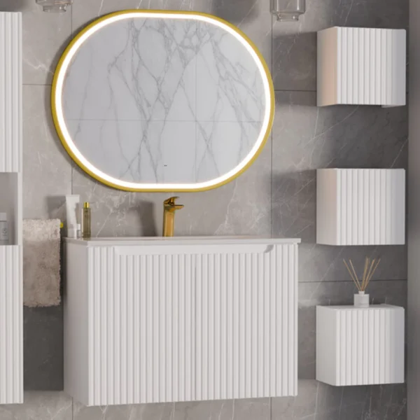 modern fürdőszoba bútor arany csapteleppel nova white design