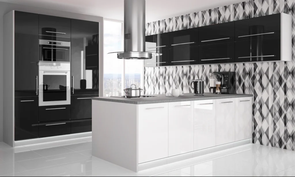 PLATINUM KONYHABÚTOR Magas 40es cargokosaras elem(1D14K40 ) PLATINUM fehér magasfényű alsó frontok és munkalap közeli részlete