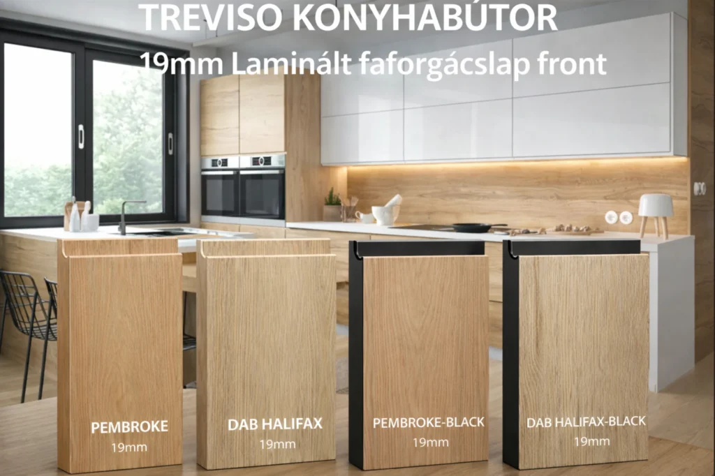 TREVISO ELEMES KONYHABÚTOR 1-ajtós szekrény 60 cm_JOBBOS(D1D 60 P) TREVISO konyhabútor négy frontszíne Pembroke, Dab Halifax, Pembroke-Black és Dab Halifax-Black 19 mm