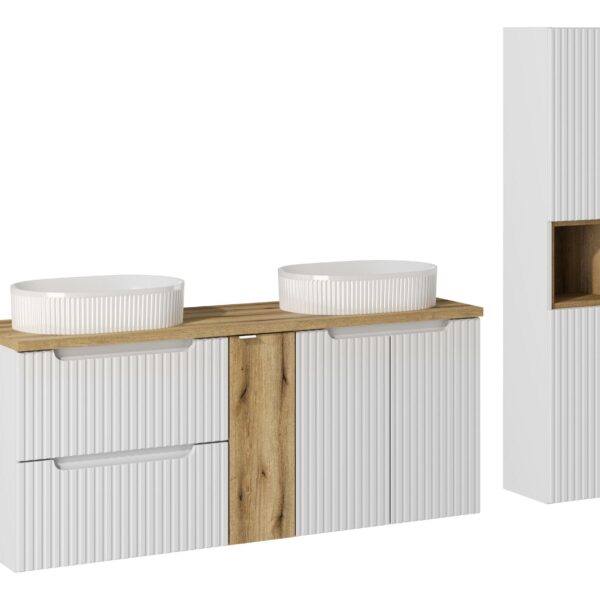 NOVA WHITE Fürdőszoba bútor 140 cm-es bútorgarnitúra pultra szerelhető mosdóval – SET-NOW B OAK 140CM D UN BEYOND 5 WH HC NW