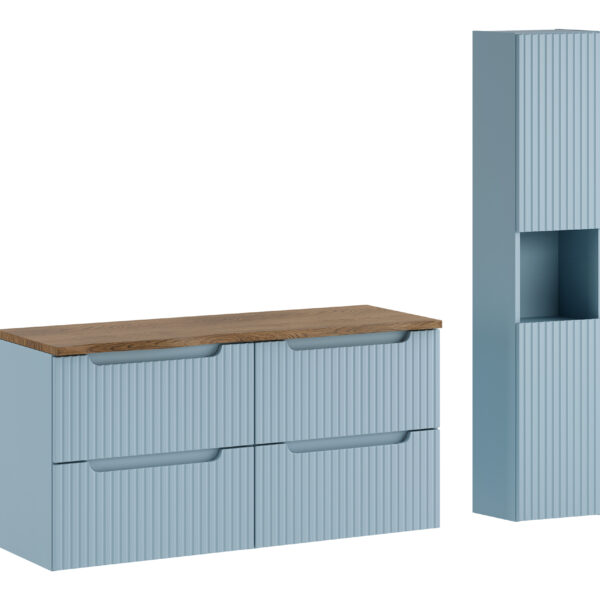 NOVA DENIM komplett fürdőszoba bútor szett 120 cm – asztallappal és magas szekrénnyel SET-NOD B NAT CASELLA 120CM S HC