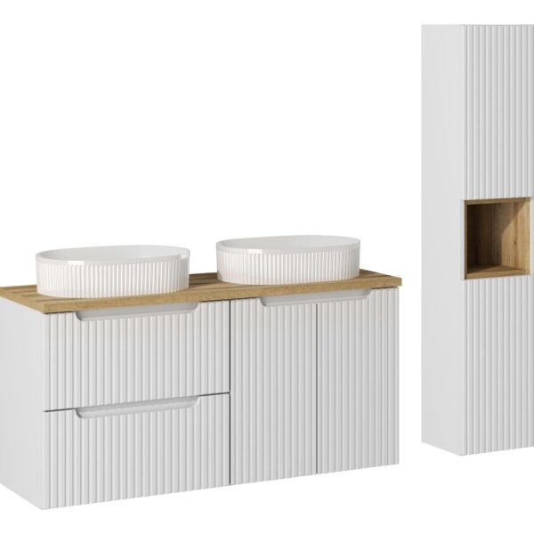 NOVA WHITE Fürdőszoba bútor 120 cm-es bútorgarnitúra pultra szerelhető mosdóval – SET-NOW B OAK 120CM S UN BEYOND 5 WH HC NW