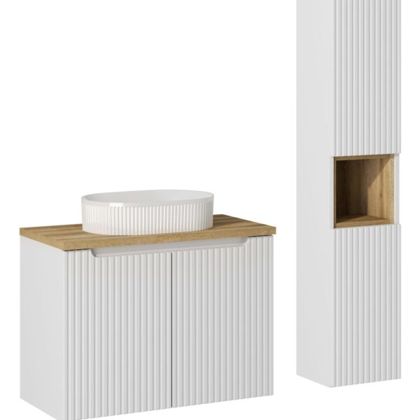 NOVA WHITE Fürdőszoba bútor 80 cm-es bútorgarnitúra pultra szerelhető mosdóval – SET-NOW B OAK 80CM D UN BEYOND 5 WH HC NW