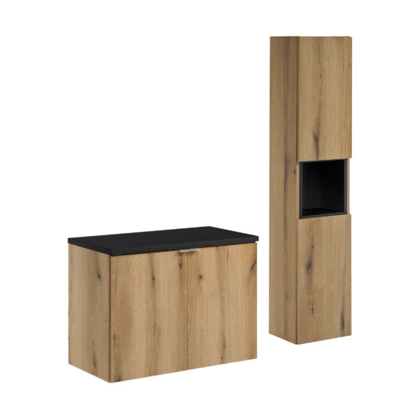 NOVA OAK komplett fürdőszoba bútor szett 80 cm – magas szekrénnyel SET-NOA B BLACK 80CM D HC