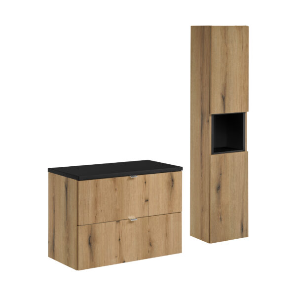 NOVA OAK komplett fürdőszoba bútor szett 80 cm – magas szekrénnyel SET-NOA B BLACK 80CM S HC