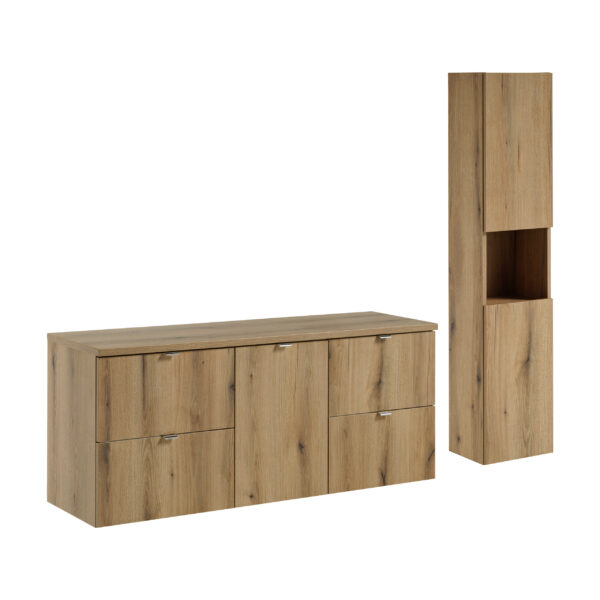 NOVA OAK komplett fürdőszoba bútor szett 140 cm – magas szekrénnyel SET-NOA B OAK 140CM S HC