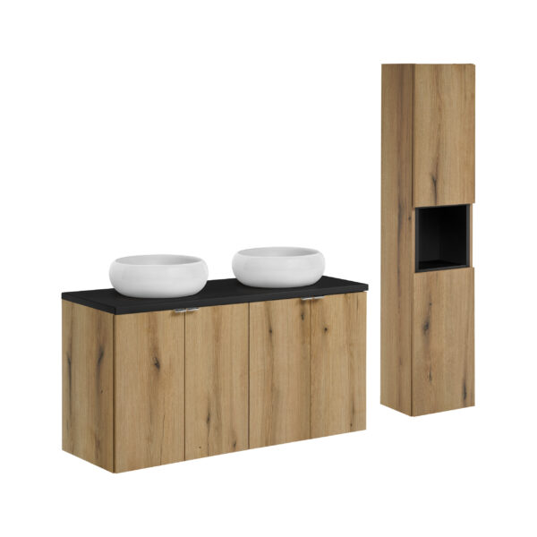 NOVA OAK komplett fürdőszoba bútor szett 120 cm – WIKI tál mosdóval SET-NOA B BLACK 120CM D UN WIKI SW HC