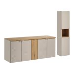 VIVA CASHMERE fürdőszoba bútor 140 cm szett pulttal és magas szekrénnyel – SET-VIC B OAK 140CM D HC