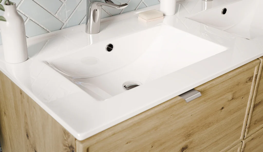 TERRA CREMONA fürdőszoba bútor szett 120 cm – SET-TEC B CREMONA 120CM mosdó túlfolyó és felület részlet