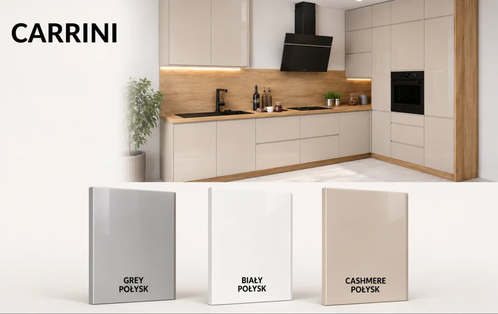CARRINI KONYHABÚTOR CASHMERE MAGASFÉNYŰ AKRYL D1ZA60 1 FIÓKOS mosogatós szekrény 60 cm CARRINI konyhabútor színminta grey, biały és cashmere magasfényű akryl frontokkal