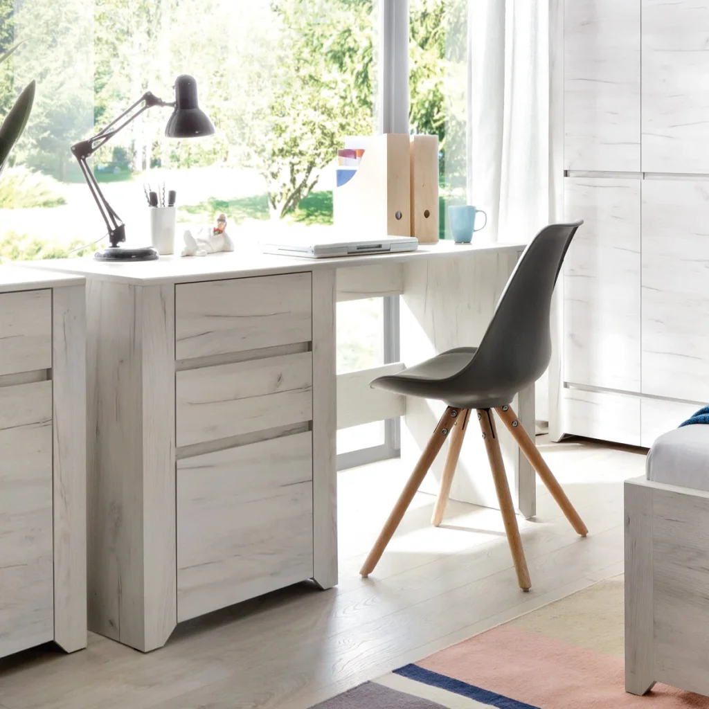 Angel fiókos íróasztal berendezett szobában, Angel White Craft tölgy bútor