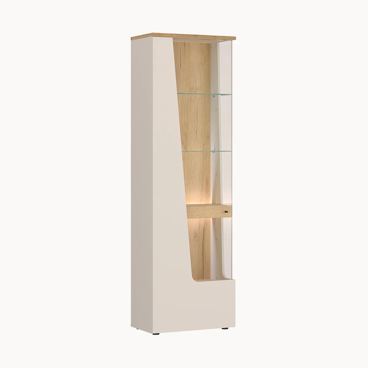 CUT OUT CTUV01L keskeny balos vitrin – kasmír és Coast Evoke tölgy kasmír és Coast Evoke tölgy színben, 60 × 198 × 40 cm – modern vitrines szekrény