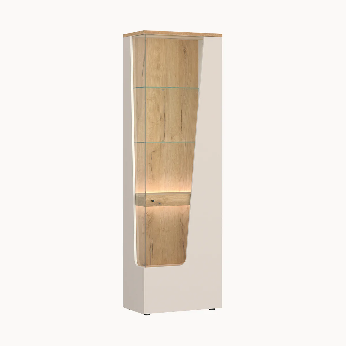 CUT OUT CTUV01R keskeny jobbos vitrin – kasmír és Coast Evoke tölgy kasmír és Coast Evoke tölgy színben, 60 × 198 × 40 cm – modern vitrines szekrény