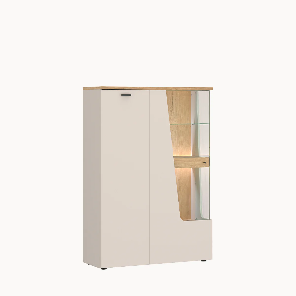 CUT OUT CTUV02L 2 ajtós balos vitrin – kasmír és Coast Evoke tölgy kasmír és Coast Evoke tölgy színben, 95 × 140 × 40 cm – modern vitrines szekrény