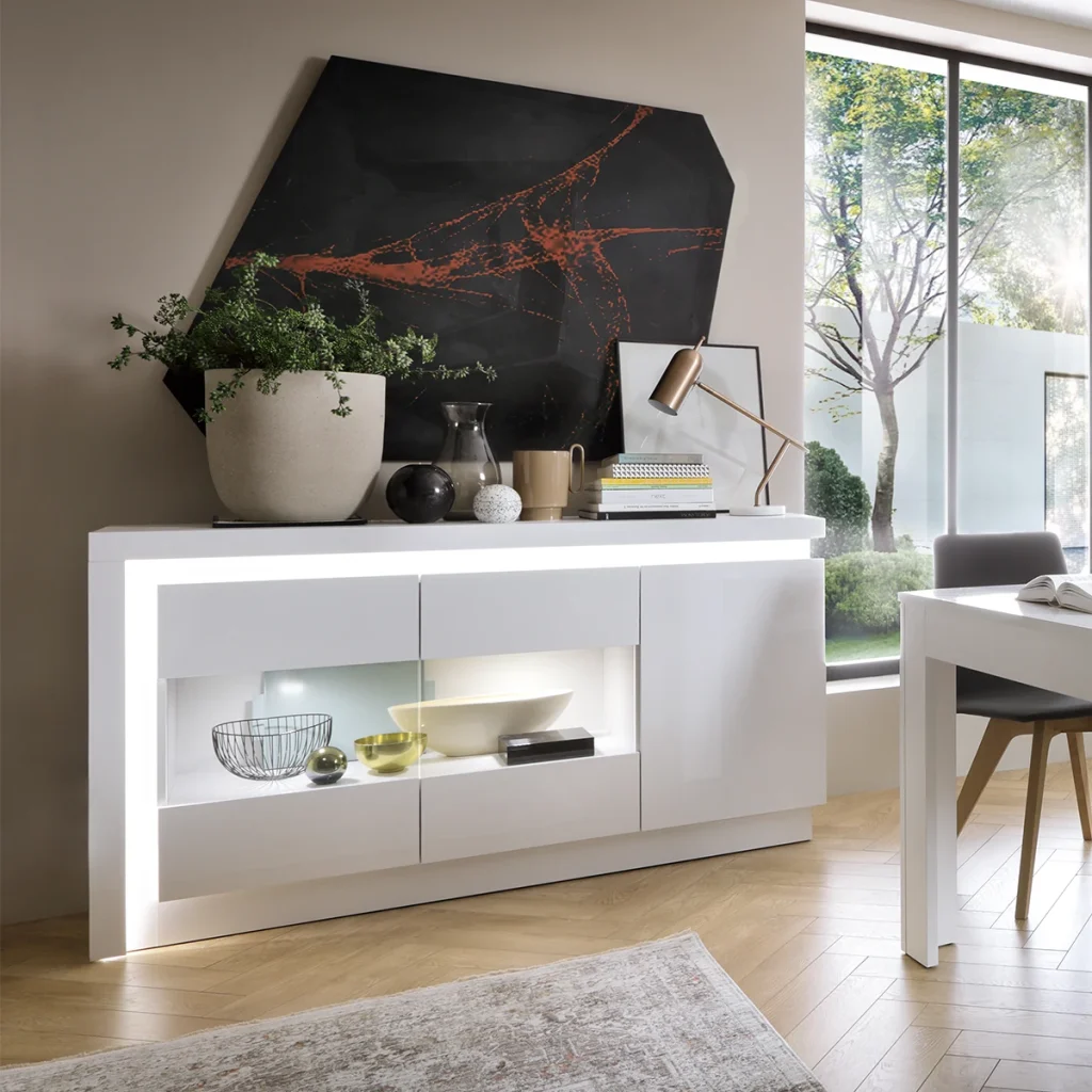 LYON WHITE LYOK02 üveges komód – fehér modern üveges komód