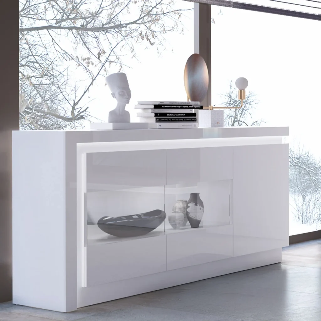 LYON WHITE LYOK02 üveges komód – fehér modern üveges komód