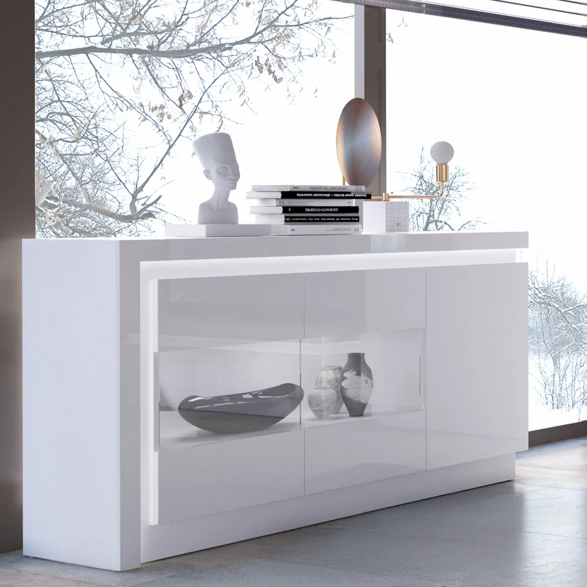 LYON WHITE LYOK02 üveges komód LYON WHITE LYOK02 üveges komód részletfotó 2